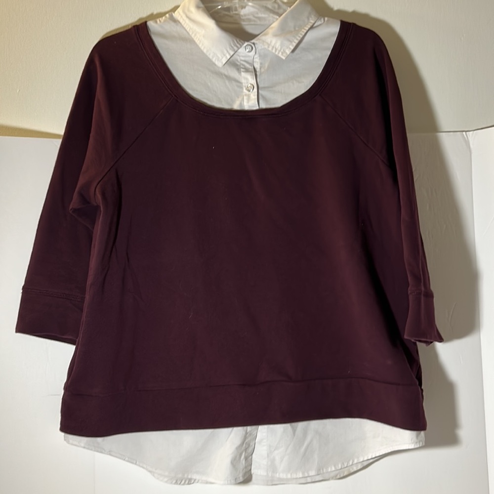 New York & Co top size M attached shirt trim 3/4 sleeves purple soho
